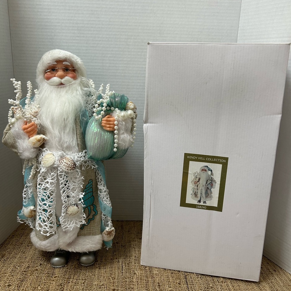 Windy Hill Aquamarine Santa Claus 16" Coastal Christmas With Tag.